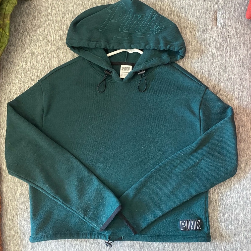 PINK Dark Teal Cropped Drawstring Hoodie